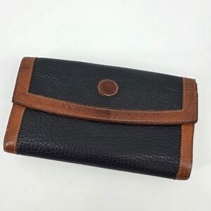 Dooney & Bourke Vintage All Weather Leather Wallet Black Brown Kiss Lock Clutch